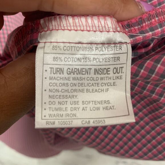 Ariat Pro Series Mens Shirt Large Pink Gray Plaid Button Down Western Cowboy - Picture 4 of 8